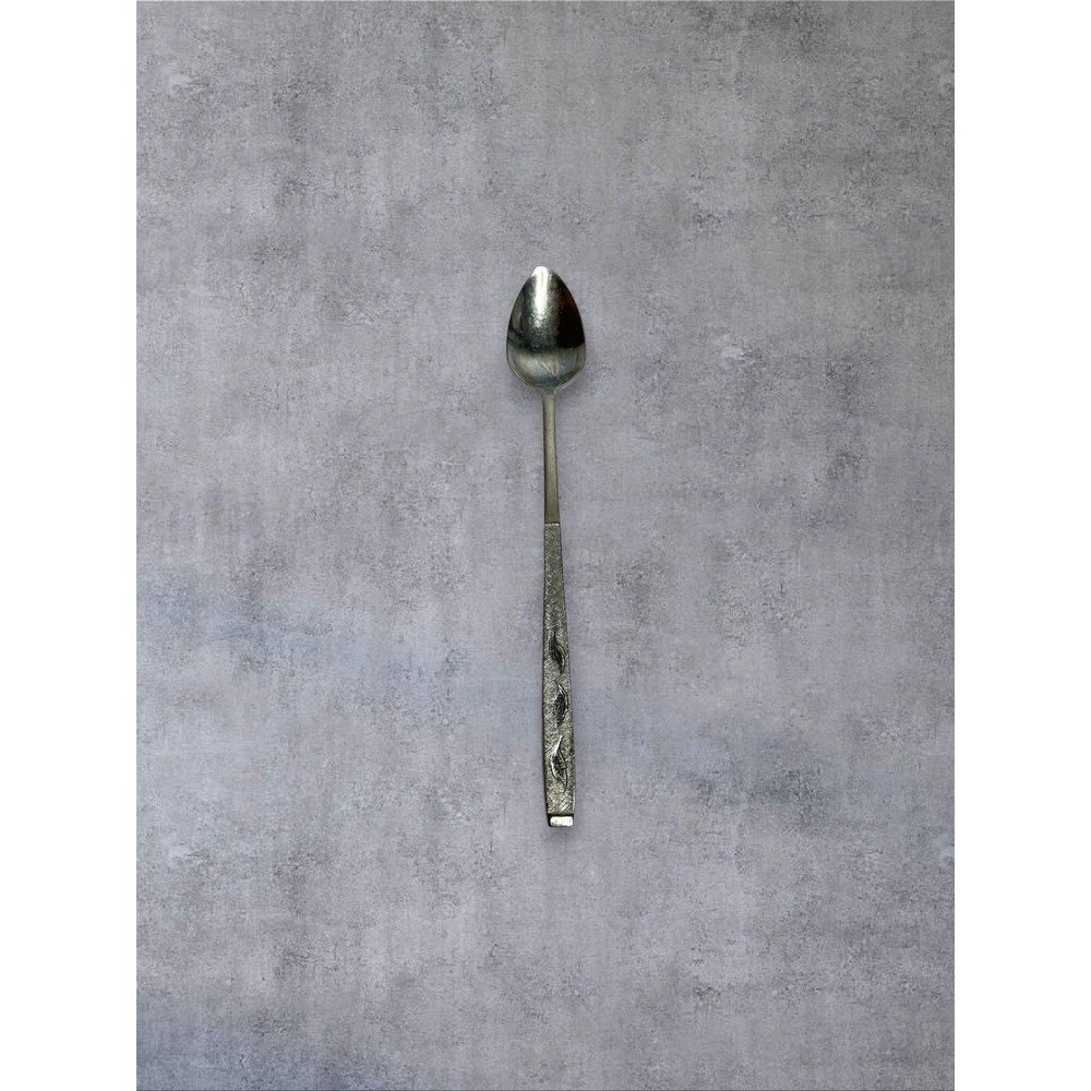 Carlton Iced Tea Spoon 7.5in Silver Tone MCM Textured Leaf Korea Stainless